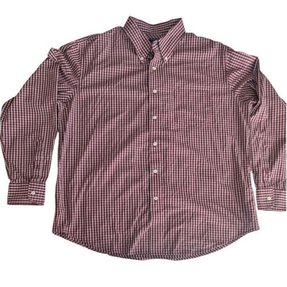 Dockers Mens XL Button-Down Shirt Red Check Button Down Long Sleeve